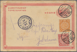 China - Ganzsachen: 1898, Card CIP 1 C. Uprated Coiling Dragon 1 C., 2 C. Canc. "SHANGHAI 10 APR 03" - Ansichtskarten