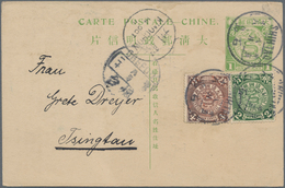 China - Ganzsachen: 1908, Card Boxed Dragon 1 C. Green Uprated Coiling Dragons 2 C. Green, 4 C. Tied - Ansichtskarten