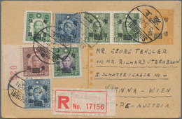 China - Ganzsachen: 1944, Stationery Card $3/4 C. Uprated Surcharges $1 (2), $5, $20 (corner Copy), - Postcards