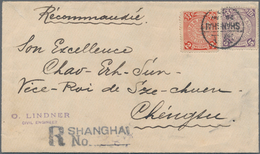China - Besonderheiten: 1902/05, Coiling Dragon 2 C. Carmine Resp. 5 C. Violet Tied Bisectd Bilingua - Other & Unclassified