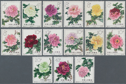 China - Volksrepublik: 1964, Chinese Peonies (S61), Complete Set Of 15, MNH, Some With Slight Crease - Cartas & Documentos