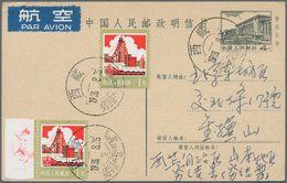 China - Volksrepublik - Ganzsachen: 1977, Used In Tibet, Cards 4 F. Green (8-1977) Uprated By Air Ma - Cartes Postales