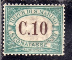 REPUBBLICA DI SAN MARINO 1897-1919 SEGNATASSE POSTAGE DUE TAXE TASSE CENT. 10c MNH OTTIMA CENTRATURA - Segnatasse