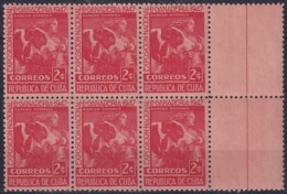 1947-210 CUBA REPUBLICA 1947 MNH Ed.389 2c EXPO GANADERIA CAO VACA BLOCK 6 MNH - Ungebraucht