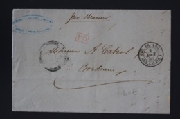 Guadeloupe Letter Pointe A Pitre  COL. FR. ANGL.  AMB CALAIS . 1853 -> Bordeaux PD Rouge - Covers & Documents