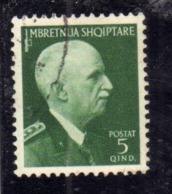ALBANIA 1939 - 1940 RE VITTORIO EMANUELE II 5q USATO USED OBLITERE' - Albanië