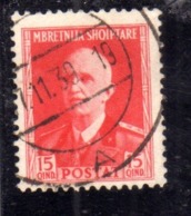 ALBANIA 1939 - 1940 RE VITTORIO EMANUELE II 15q USATO USED OBLITERE' - Albanie