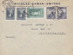 Turkey NICOLAS SAMAN - SMYRNE, IZMIR 1921 Cover Brief Gammel Mønt (Amager) Denmark - Lettres & Documents