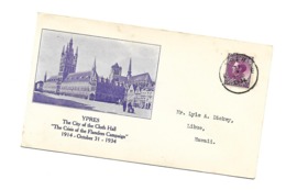 Nr 391 (75 Ct + 25 Ct Mauve) Op Herdenkingskaart  Van  YPRES 31.X.1934  Naar HAWAII  ! - 1934-1935 Léopold III