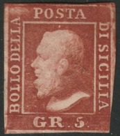 Sicilia, 5 Grana I Tav. ROSSO BRUNO N.9d Nuovo Sg (*) RARISSIMA TINTA Cv 5500 - Sicilia