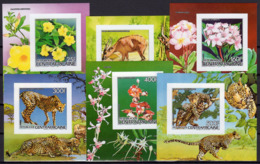 Centrafrica 1986, Nature, Flower, Leopard, Ghepard, 6BF IMPERFORATED - Raubkatzen