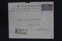 Malta Registered Cover  GPO Valletta To Lyon France  1932  SG 181 - 182 - Malta