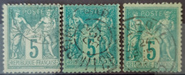 FRANCE 1876 - Canceled - YT 75 - 5c - Collection Of 3! - 1876-1898 Sage (Type II)