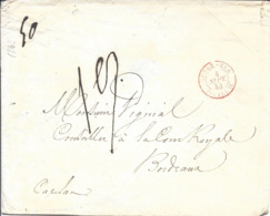 OUTE - MER PAUILLAC 4 Sept 1843 Enveloppe Sans  Marque D'origine Mention De Poids 50 Et Taxe 19 Décimes - Marques D'entrées