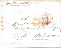 ANGL 3 CALAIS 3 (rouge) 6 Oct 1850 COLONIES & ART 13 ST PIERRE MARTINIQUE  14 Sept 1850 ENVELOPPE Pour Bordeaux - Marques D'entrées