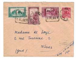 1936 - OBLITÉRATION DAGUIN " PASSEZ L'HIVER À ALGER " Sur LETTRE AFFRANCHISSEMENT COMPOSÉ 50c Pour NIMES FRANCE - Covers & Documents
