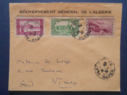 1939 - LETTRE ALGÉRIE CAD De ALGER GARE Avec AFFRANCHISSEMENT COMPOSÉ Pour NIMES FRANCE ENTETE GOUVERNEMENT GÉNÉRAL - Brieven En Documenten