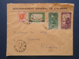 1939 - LETTRE ALGÉRIE CAD De ALGER RP Avec AFFRANCHISSEMENT COMPOSÉ Pour NIMES FRANCE ENTETE GOUVERNEMENT GÉNÉRAL - Lettres & Documents