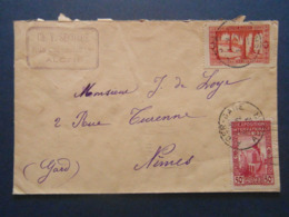 1938 - LETTRE ALGÉRIE CAD De ALGER GARE Avec AFFRANCHISSEMENT COMPOSÉ Pour NIMES FRANCE - Storia Postale