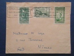 1938 - LETTRE ALGÉRIE CAD De ALGER RP OMEC CLIMAT IDEAL PAYS DE LUMIERE Avec AFFRANCHISSEMENT COMPOSÉ Pour NIMES FRANCE - Lettres & Documents