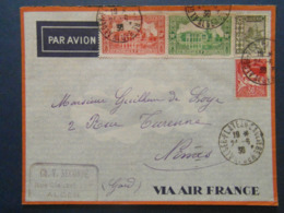 1936 - LETTRE ALGÉRIE CAD De ALGER PLATEAU SAULIERE Avec AFFRANCHISSEMENT COMPOSÉ Pour NIMES FRANCE PAR AVION - Brieven En Documenten