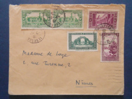 1936 - LETTRE ALGÉRIE CAD De TEBESSA CONSTANTINE Avec AFFRANCHISSEMENT COMPOSÉ Pour NIMES FRANCE PAR AVION - Storia Postale