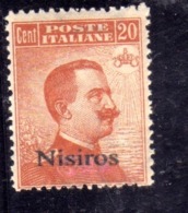 EGEO 1921 - 1922 NISIRO CENT. 20c CON FILIGRANA WATERMARK MNH - Egée (Nisiro)