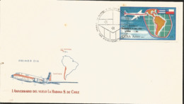 V) 1972 CARIBBEAN, 1st ANNIVERSARY OF LA HAVANA S.CHILE FLIGHT, WITH SLOGAN CANCELATION IN BLACK, FDC - Lettres & Documents