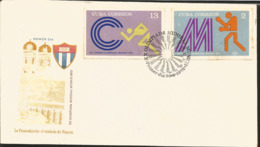 V) 1972 CARIBBEAN, XX SUMMER OLYMPICS, MUNICH, M - BOXING, C - RUNNING, WITH SLOGAN CANCELATION IN BLACK, FDC - Lettres & Documents