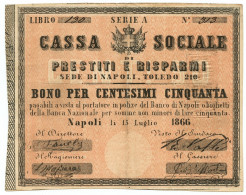 50 CENTESIMI FIDUCIARIO CASSA SOCIALE DI PRESTITI RISPARMI NAPOLI 15/07/1866 BB+ - Other & Unclassified