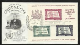 Nations Unies 10 ème Ann. Bloc N° 1 Lettre FDC Premier Jour New York Le 24/10/1955  TB Seul En Vente Sur Le Site   - Blocks & Kleinbögen