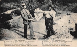 Thème.  Métier.   Pêche A La Ligne :   Humour:   Parisien Et Marseillais    (Voir Scan) - Fishing