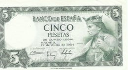 ESPAÑA, BILLETE   5  PESETAS   22 DE JULIO DE 1954    (EBC) - 5 Peseten