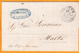1846 - Lettre Pliée Avec Correspondance En Italien De Livorno Vers Malta, Malte, GB Par Paquebot à Vapeur Français - ...-1850 Voorfilatelie
