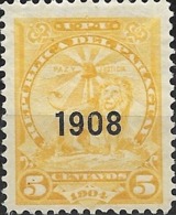 PARAGUAY 1908 Lion Overprinted 1908 - 5c - Yellow MH - Paraguay