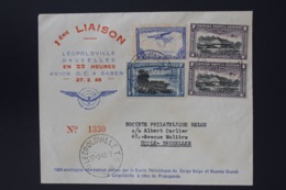 Belgium Congo Cover First Flight Sabena Leopoldville Bruxelles 27-2-1946 Numbered And Signed At The Back - Covers & Documents