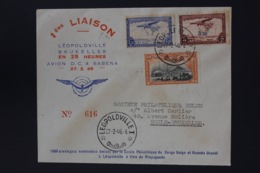 Belgium Congo Cover First Flight Sabena Leopoldville Bruxelles 27-2-1946 Numbered And Signed At The Back - Covers & Documents