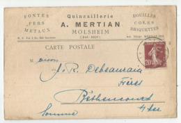 67 Bas Rhin - Molsheim Pub Quincaillerie Houilles Cokes Briquettes Mertian , 1925 - Molsheim