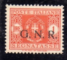 ITALIA REGNO ITALY KINGDOM RSI G.N.R. 1944 SEGNATASSE TAXES TASSE POSTAGE DUE GNR LIRE 1 MNH CENTRATO - Portomarken