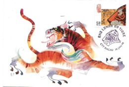 MAXIMUM CARD - MAXICARD - TARJETA MAXIMA - MAXIMUM KARTE - CARTE MAXIMUM - MACAO / MACAU - 1986 - ANNÉE LUNAR DU TIGER - Raubkatzen