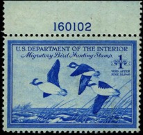 US RW15  Mint No Gum   Stamp From 1948  With Plate No. At Top - Duck Stamps