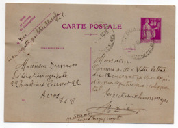 Entier- 281 CP1  40c Lilas Type Paix -1936- Cachets Ronds THEROUANNE-62  Pour ARRAS - 62 - Standard Postcards & Stamped On Demand (before 1995)