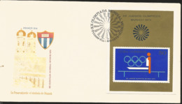 V) 1972 CARIBBEAN, XX SUMMER OLYMPICS, MUNICH, GYMNASTICS, SOUVENIR SHEET, IMPERFORATED, SIMULATED PERFORATIONS, WITH SL - Lettres & Documents