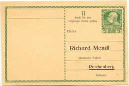 ÖSTERREICH 1908 Franz Joseph 5 H Ungebr. Privat-GA-Antwortpostkarte Der Fa Mendl - Altri & Non Classificati