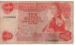 MAURITIUS   10 Rupees   ( Queen Elizabeth II )  P31c.       ND 1967 - Mauritius