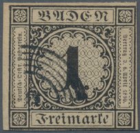 Baden - Marken Und Briefe: 1851, 1 Kreuzer Schwarz Auf Sämisch Entwertet Mit 5-Ringstempel, Allseits - Altri & Non Classificati