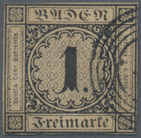 Baden - Marken Und Briefe: 1851, 1 Kreuzer Schwarz Auf Sämisch, Vollrandig, Nur Seitlich Gestempelt, - Andere & Zonder Classificatie