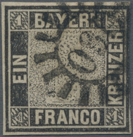 Bayern - Marken Und Briefe: 1849, Freimarke 1 Kr Schwarzgrau, Dreiseitig Vollrandiges Exemplar Recht - Other & Unclassified