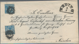 Bayern - Marken Und Briefe: 1856, 3 Kr. Blau, Zwei Exemplare Auf Bischofsbrief Mit HK Von Erding Und - Andere & Zonder Classificatie