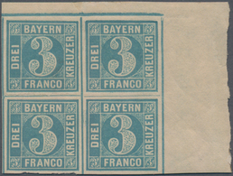Bayern - Marken Und Briefe: 1850, Ziffern 3 Kr. Hellblau Type II, Platte 5 Als Rechter Oberer ECKRAN - Andere & Zonder Classificatie